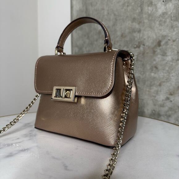 Kate Spade Rose Gold Top Handle Mini Satchel in Metallic Saffia Glittering - Picture 4 of 14